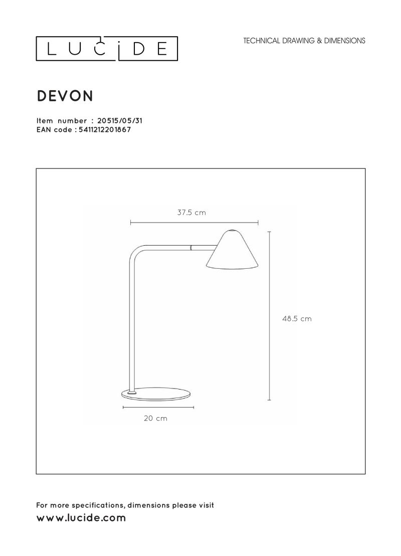 DEVON - Stolová lampa - 5W / LED 48.5cm - biela